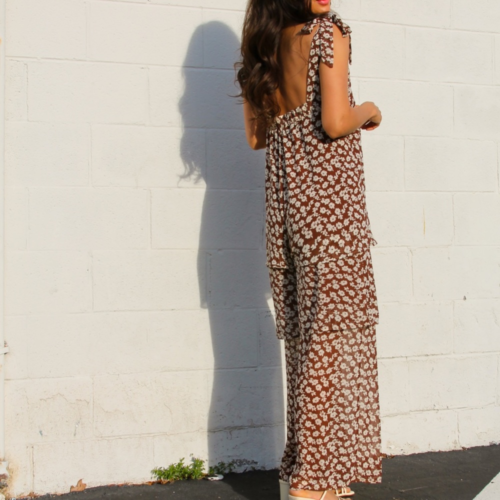 Brown Ruffle Jumpsuit - Picture 4 of 4